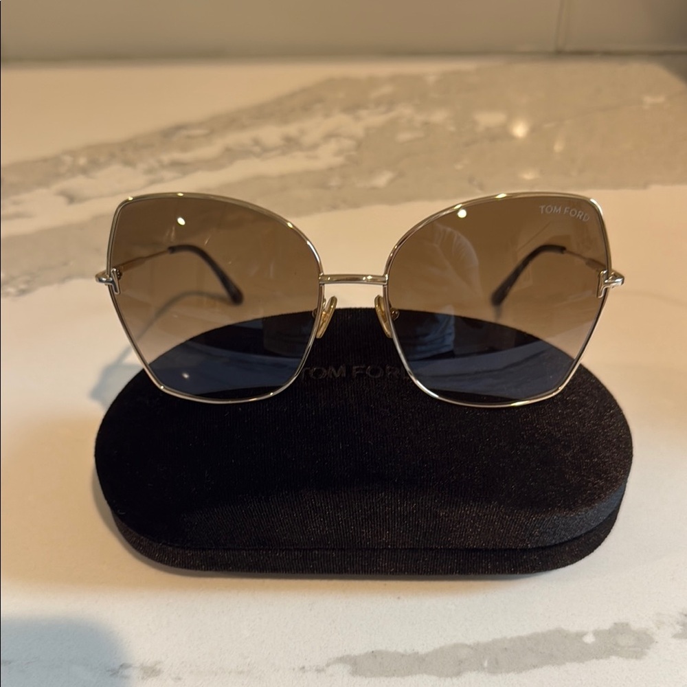 Tom Ford Gold and Brown Aviator Sunglasses, new condition